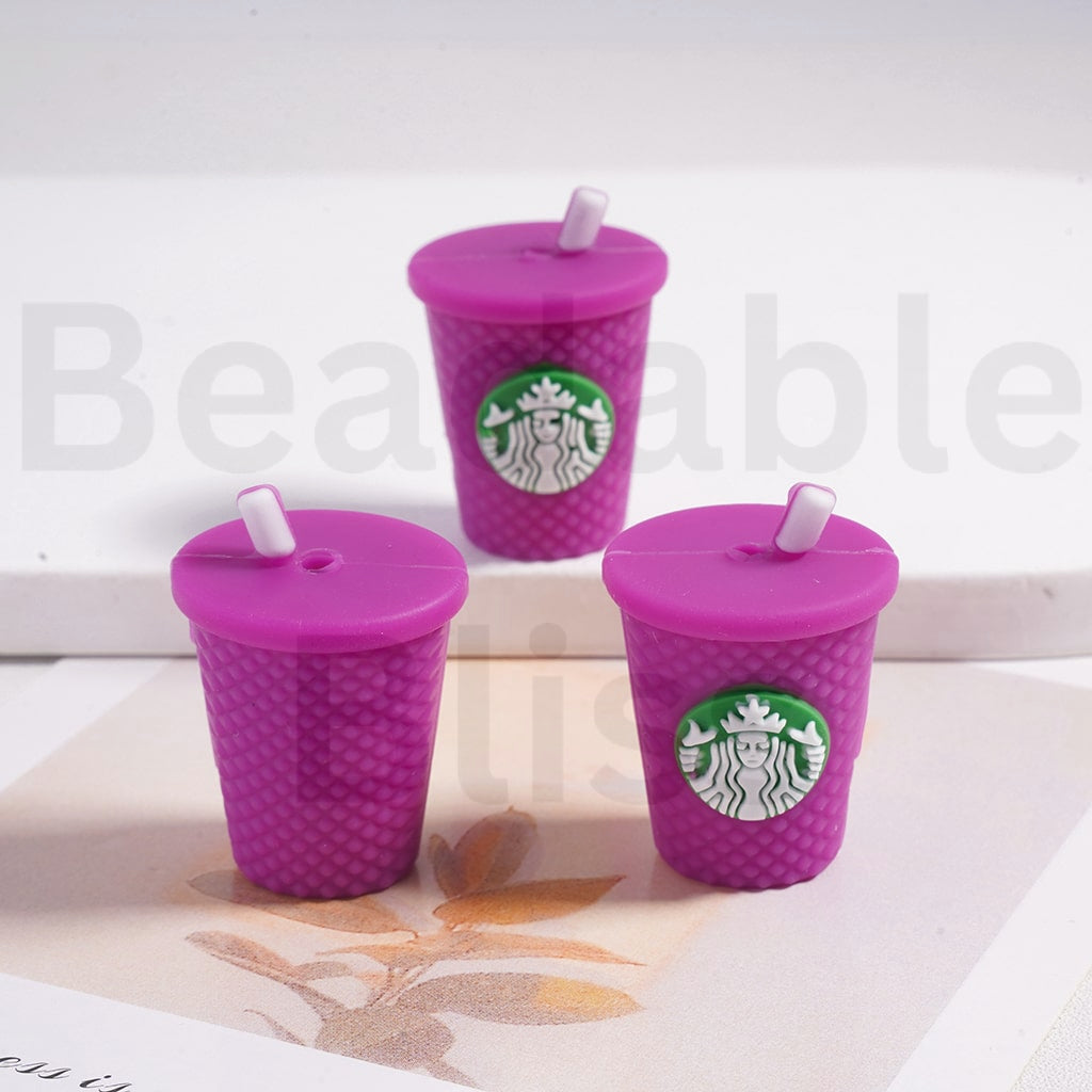 Silicone Focal Beads 3D Cute Starbuc Coffee Cup Bottle with Straw