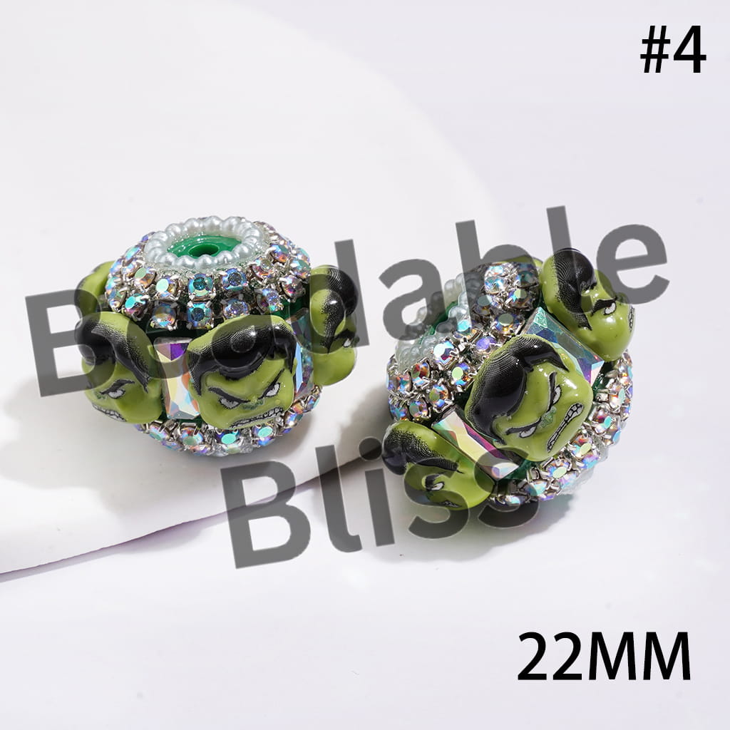 Hand-Made Acrylic Beads Strong Character Series & Dazzling Rectangle, AB Rhinestones & White Pearl Chains, 22MM