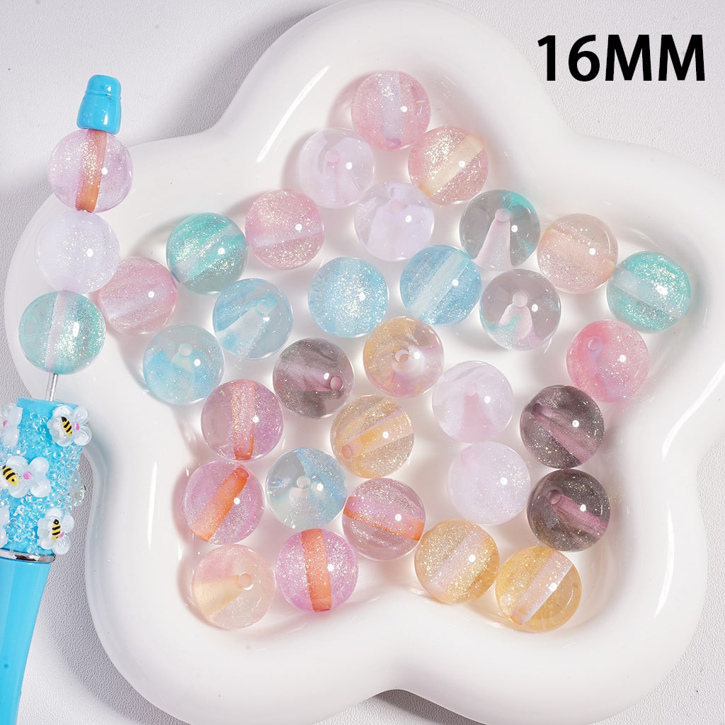Acrylic Beads Colorful Shiny Glitter Inside, Clear Color, 16MM, Random Mix