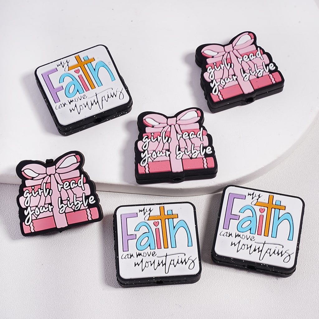 Silicone Focal Beads My Faith Can Move Mountains Girl Read Your Bible