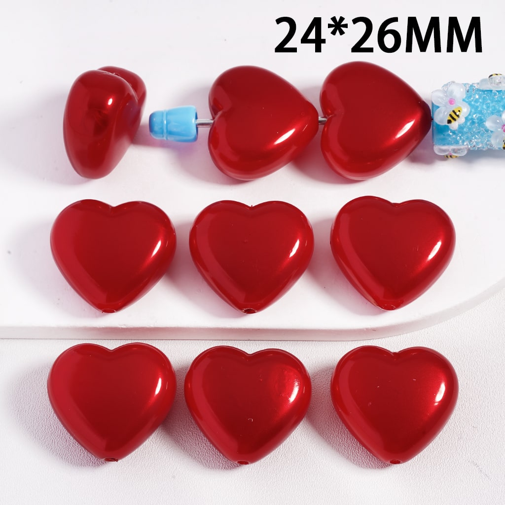 Acrylic Beads Glossy Red Heart Cute Style Valentines Day 24*26 MM