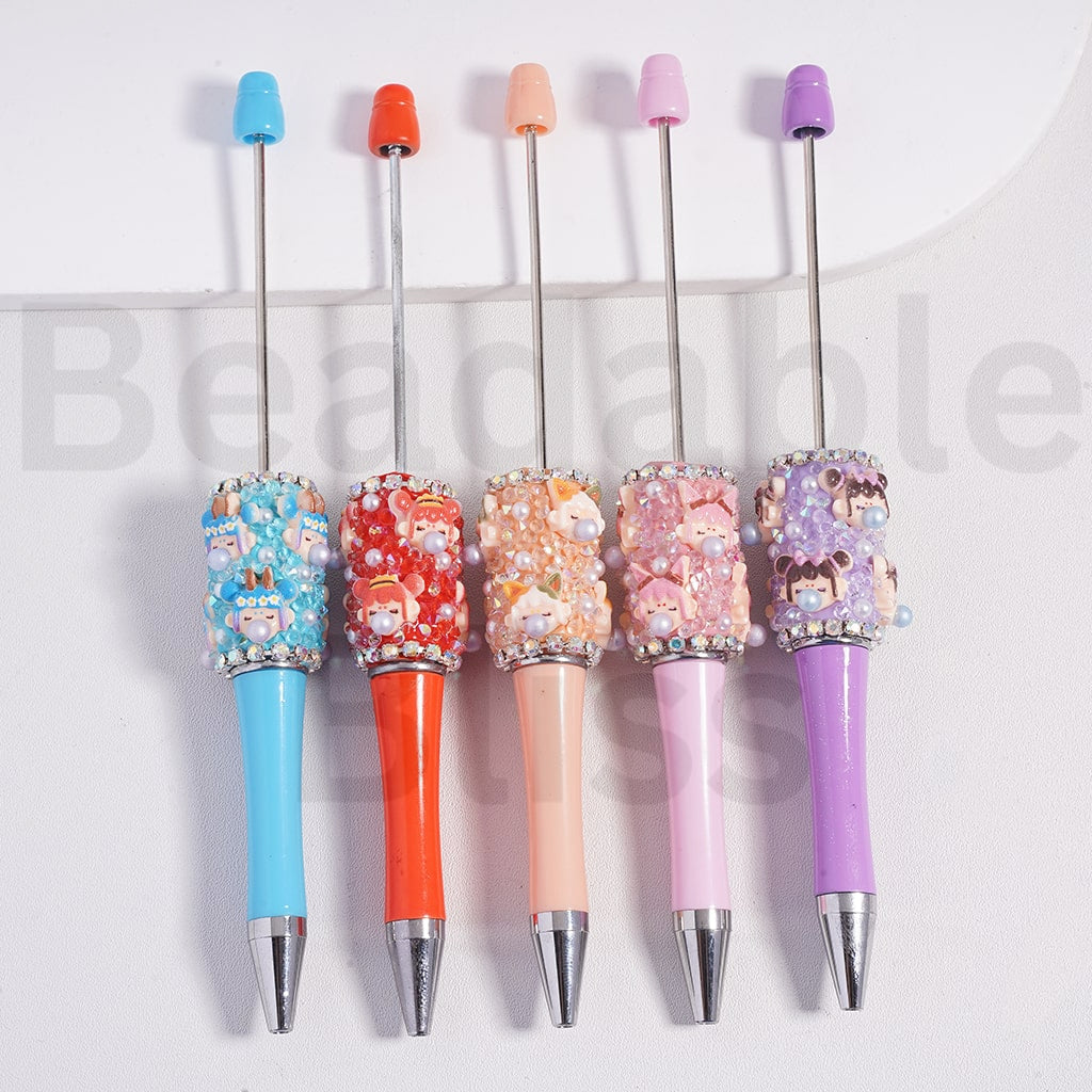Beadable Clay Pen Pop Mar Moll Series White Pearls AB & Cone Shape Rhinestones in Solid Color