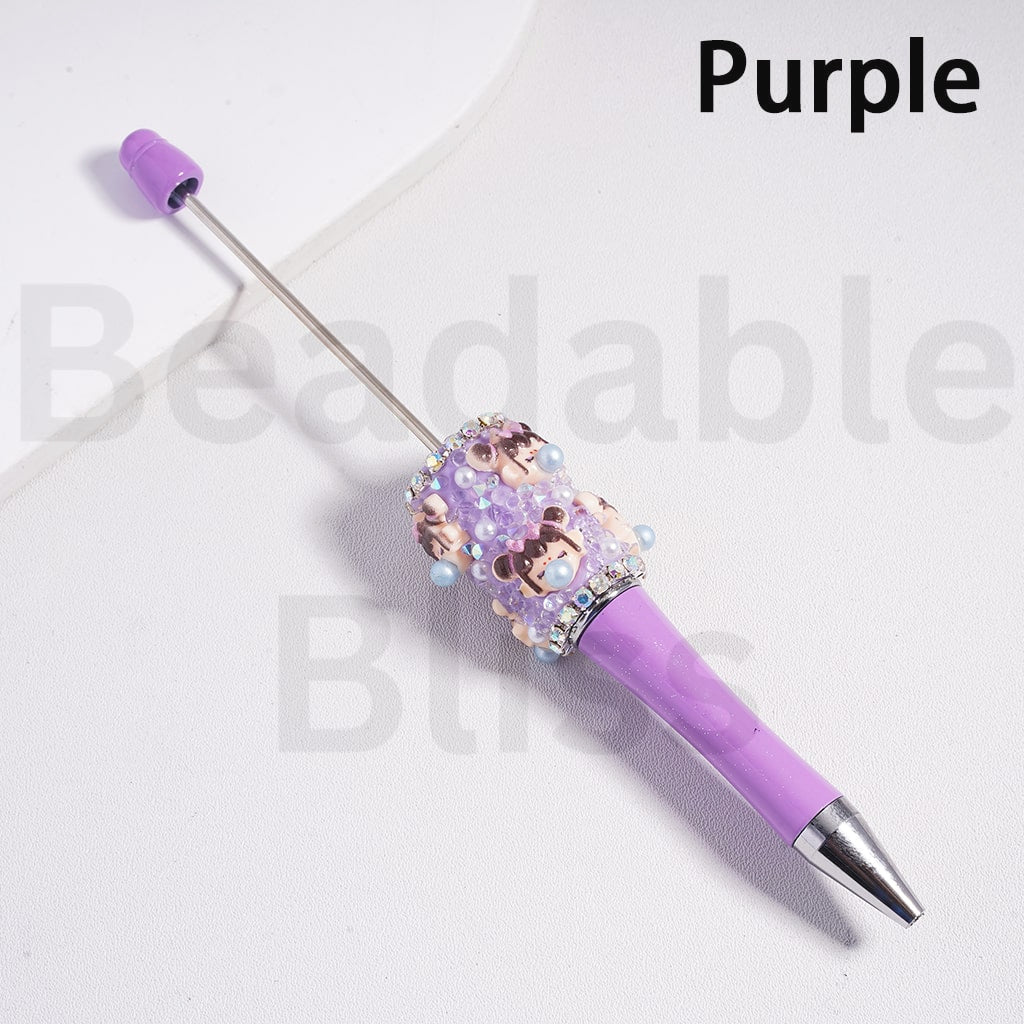 Beadable Clay Pen Pop Mar Moll Series White Pearls AB & Cone Shape Rhinestones in Solid Color