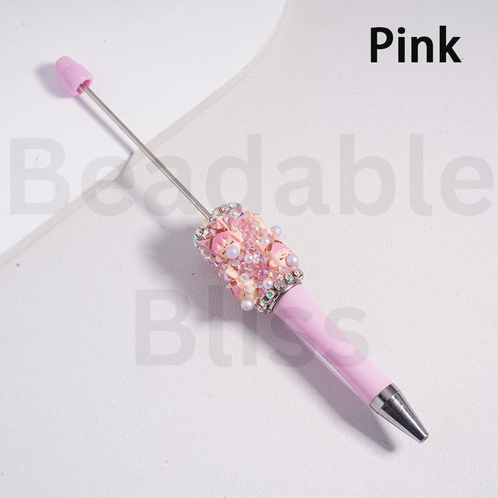 Beadable Clay Pen Pop Mar Moll Series White Pearls AB & Cone Shape Rhinestones in Solid Color