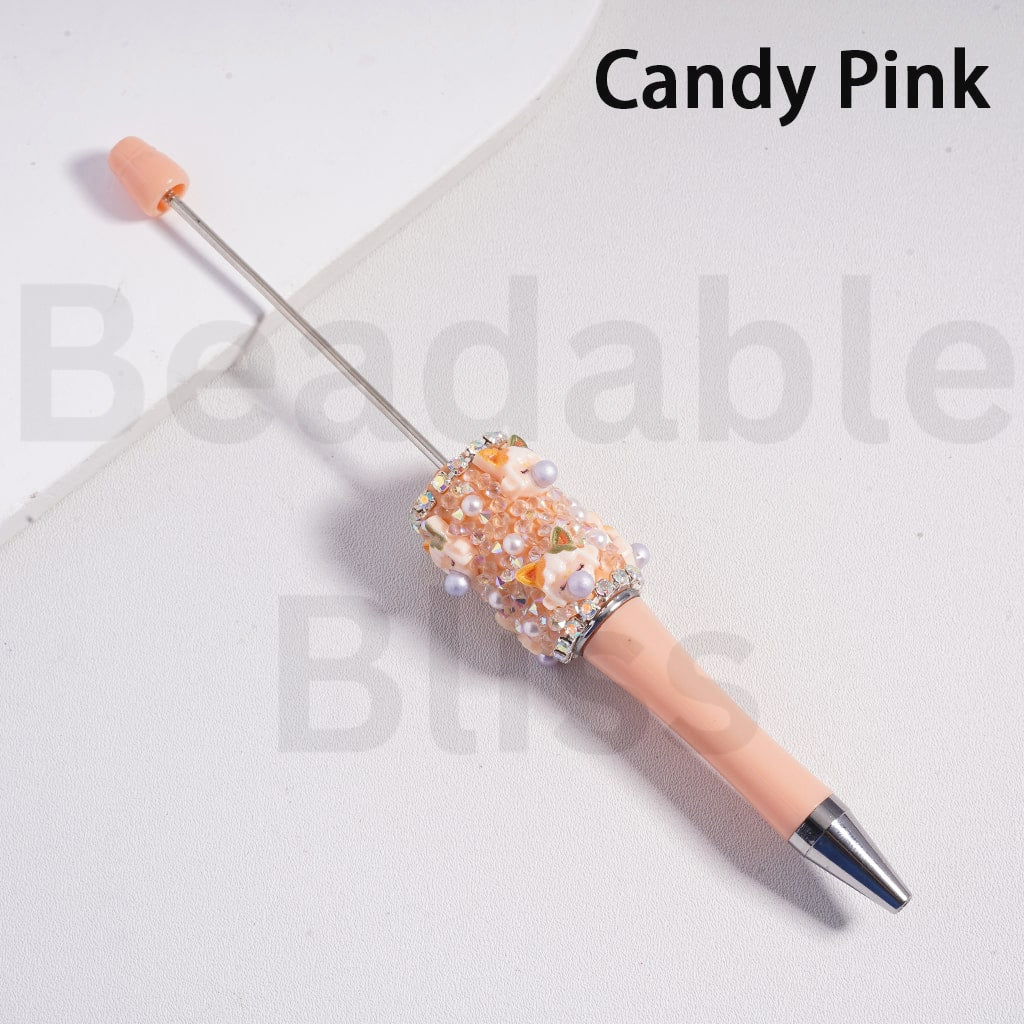 Beadable Clay Pen Pop Mar Moll Series White Pearls AB & Cone Shape Rhinestones in Solid Color