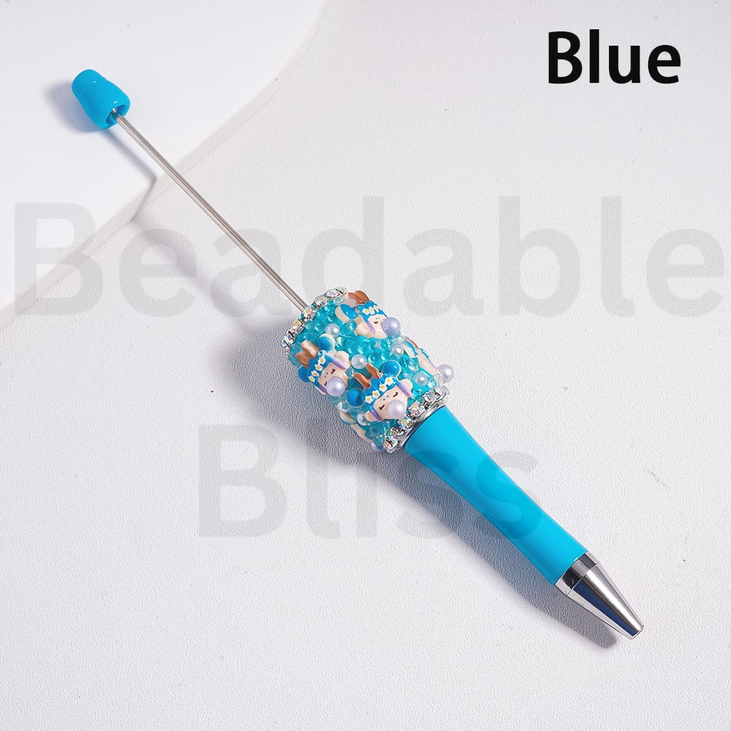 Beadable Clay Pen Pop Mar Moll Series White Pearls AB & Cone Shape Rhinestones in Solid Color