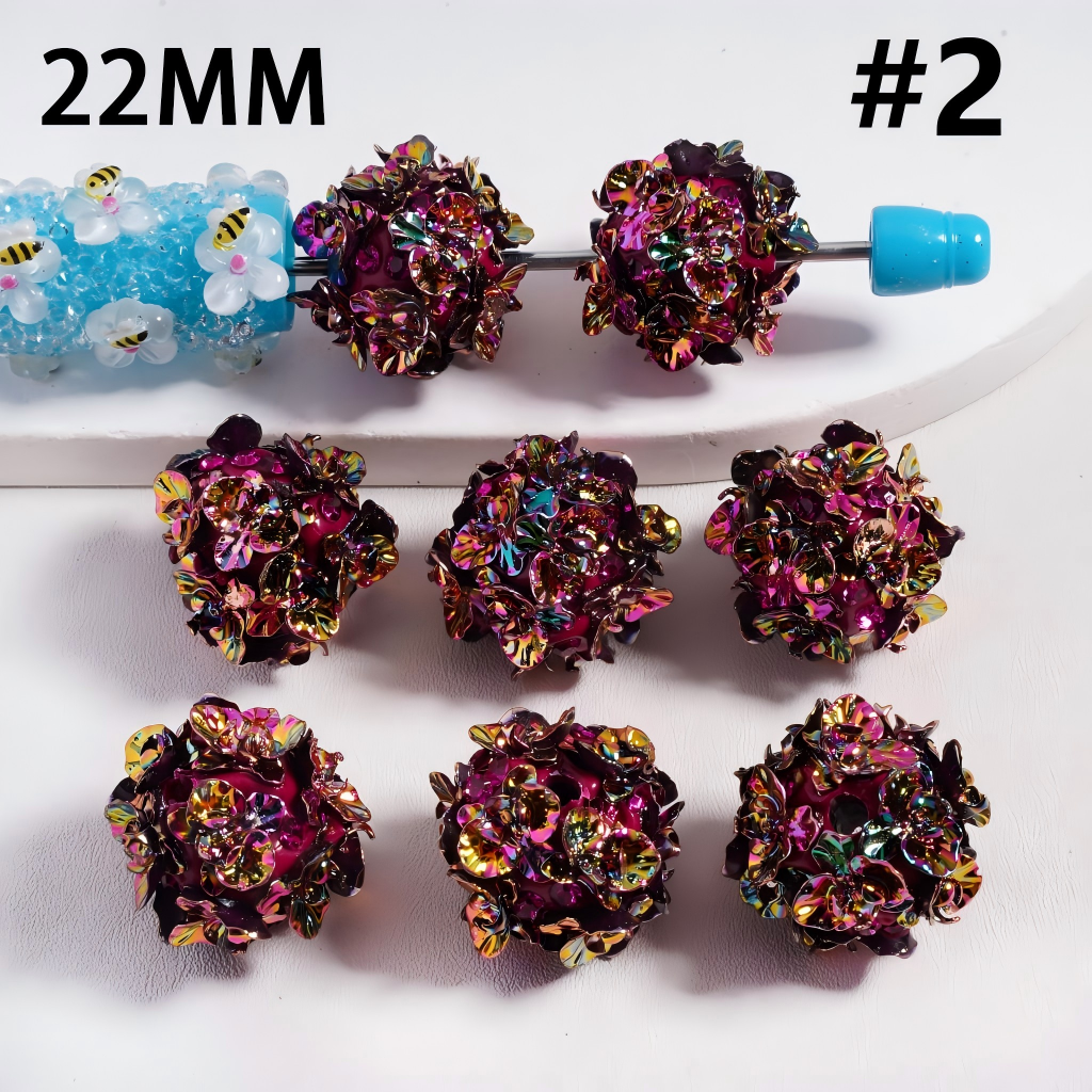 Clay Beads UV Coating Shiny Dazzling Purple-Red Flowers Rhinestones