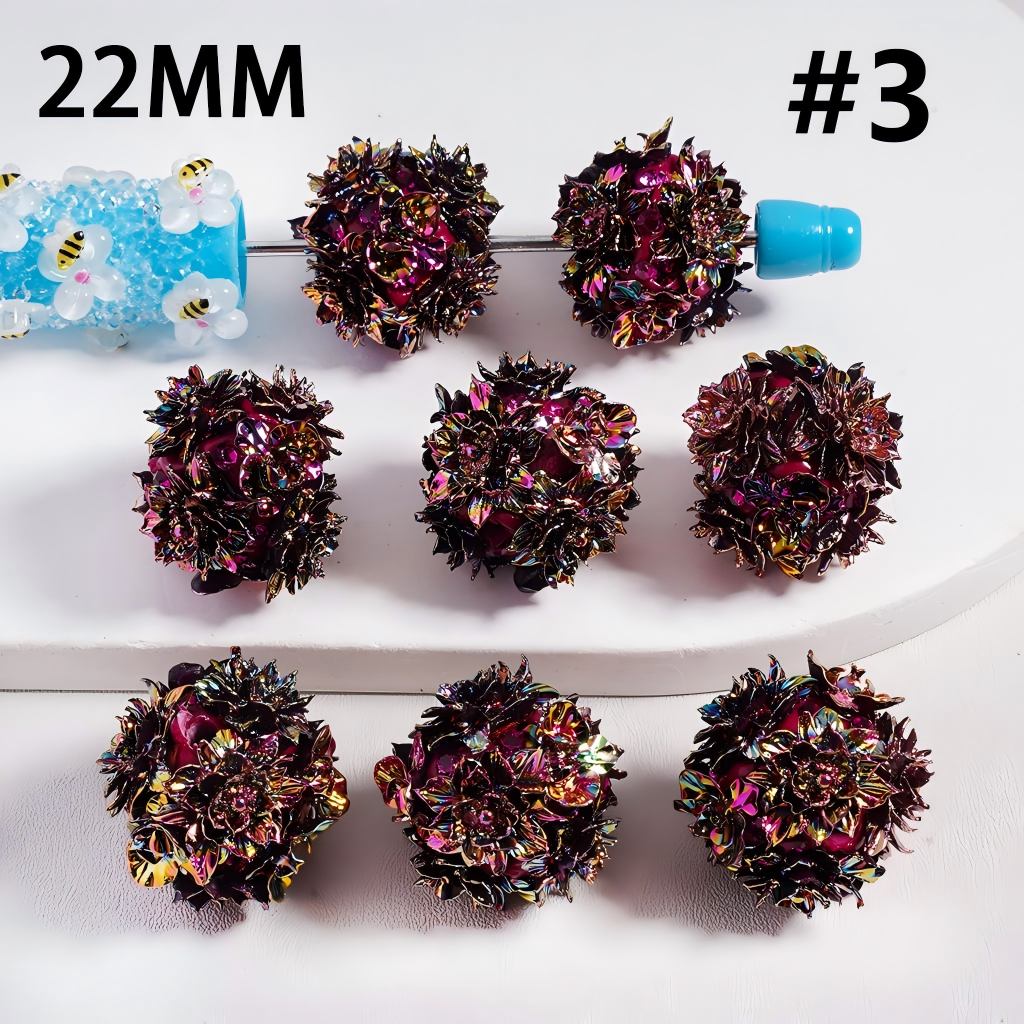Clay Beads UV Coating Shiny Dazzling Purple-Red Flowers Rhinestones