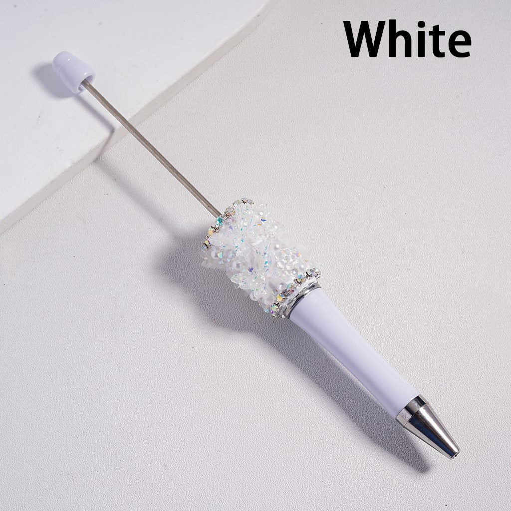 Beadable Clay Pen with Cute Shiny Butterflies AB & Cone Shape Rhinestones White Pearls in Solid Color