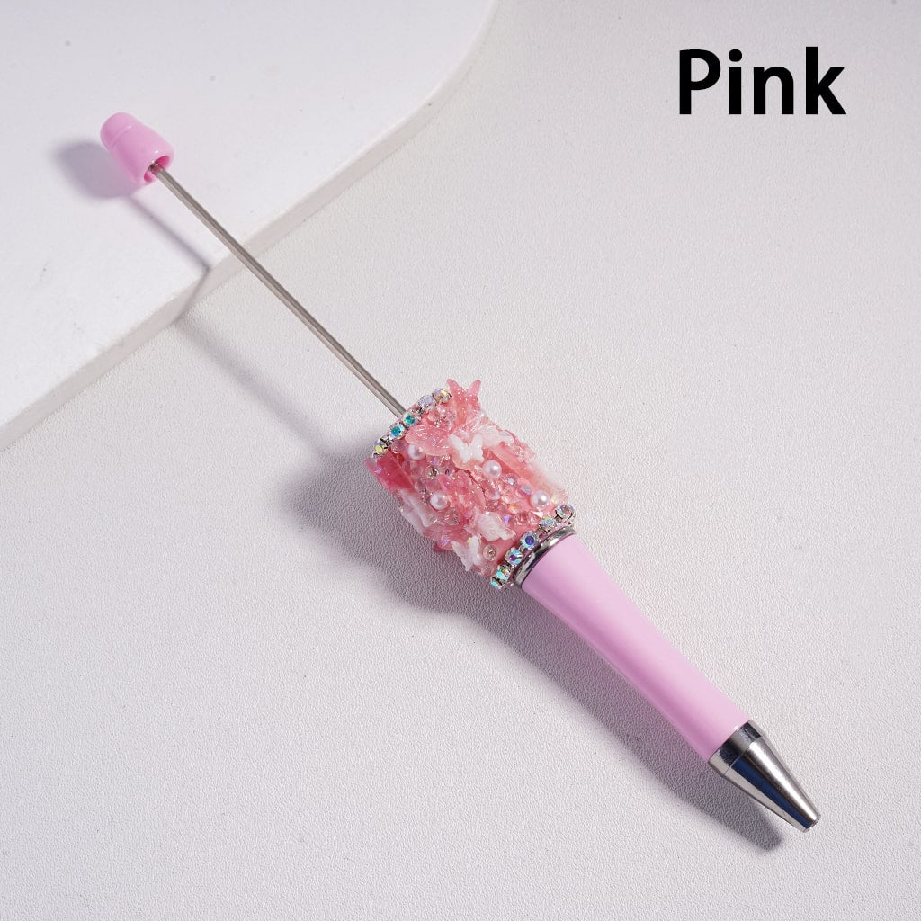 Beadable Clay Pen with Cute Shiny Butterflies AB & Cone Shape Rhinestones White Pearls in Solid Color