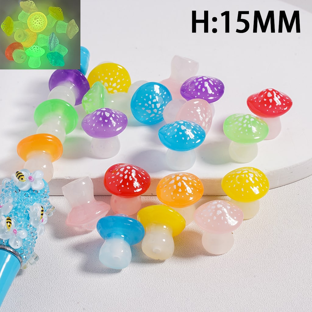 Acrylic Beads Luminous Cute Mushroom with Dots Height 15mm