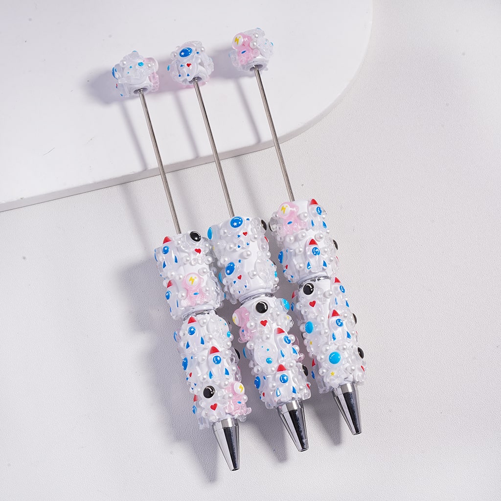 Beadable Clay Pen Space Series Astronaut Planet Rocket White Pearls