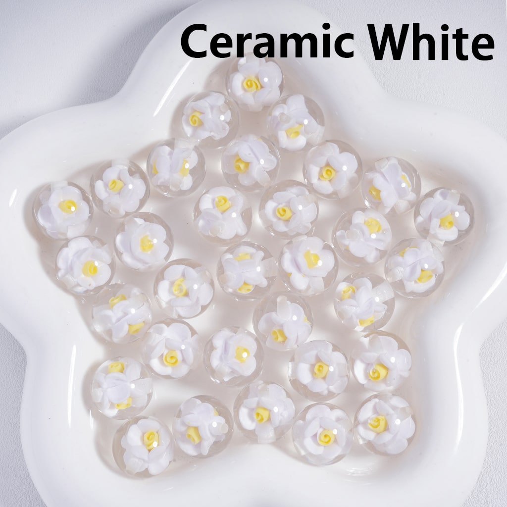 Acrylic Beads Luminous Mini Cute Flowers Inside, Clear, 16MM