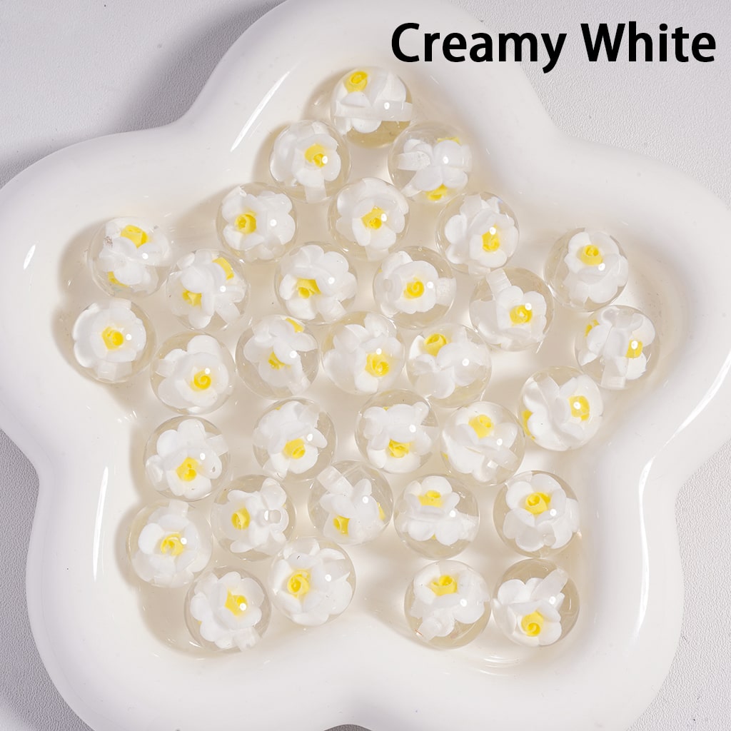 Acrylic Beads Luminous Mini Cute Flowers Inside, Clear, 16MM