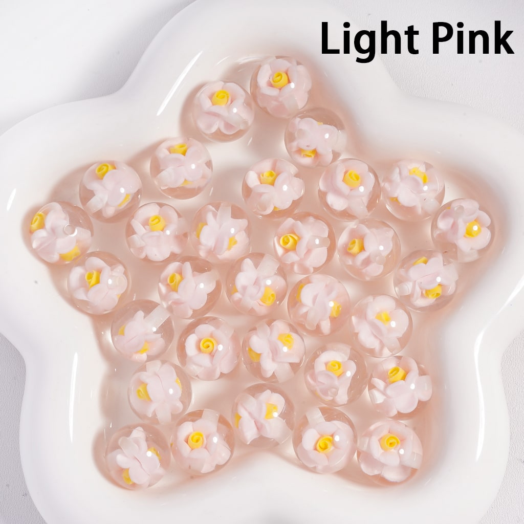 Acrylic Beads Luminous Mini Cute Flowers Inside, Clear, 16MM
