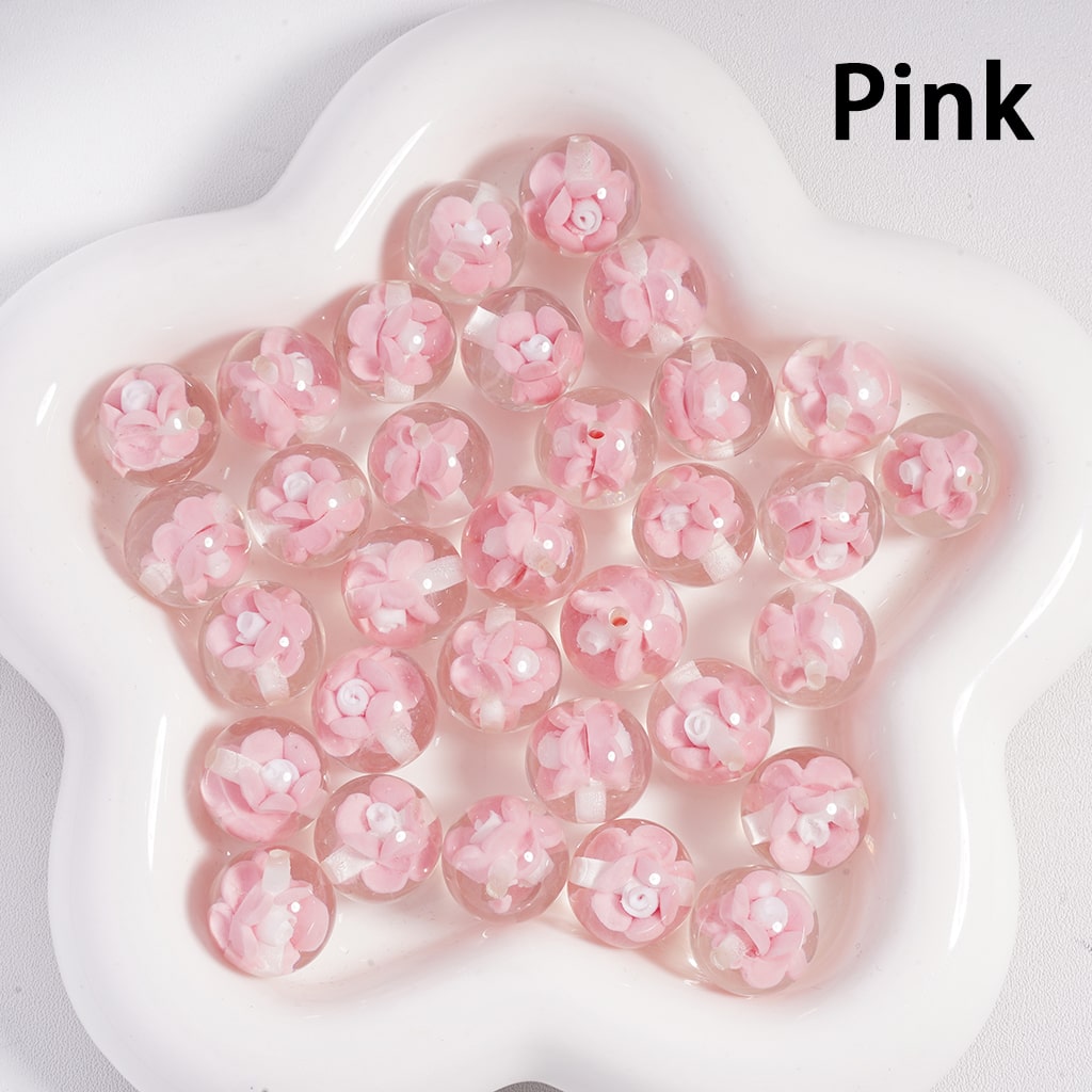 Acrylic Beads Luminous Mini Cute Flowers Inside, Clear, 16MM