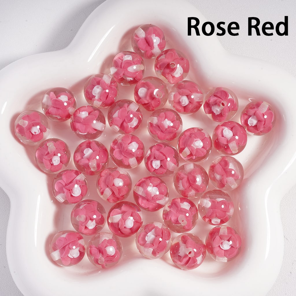 Acrylic Beads Luminous Mini Cute Flowers Inside, Clear, 16MM