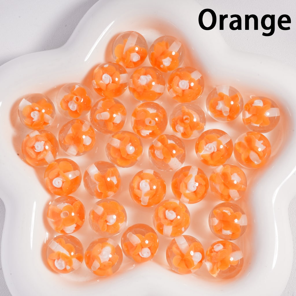 Acrylic Beads Luminous Mini Cute Flowers Inside, Clear, 16MM