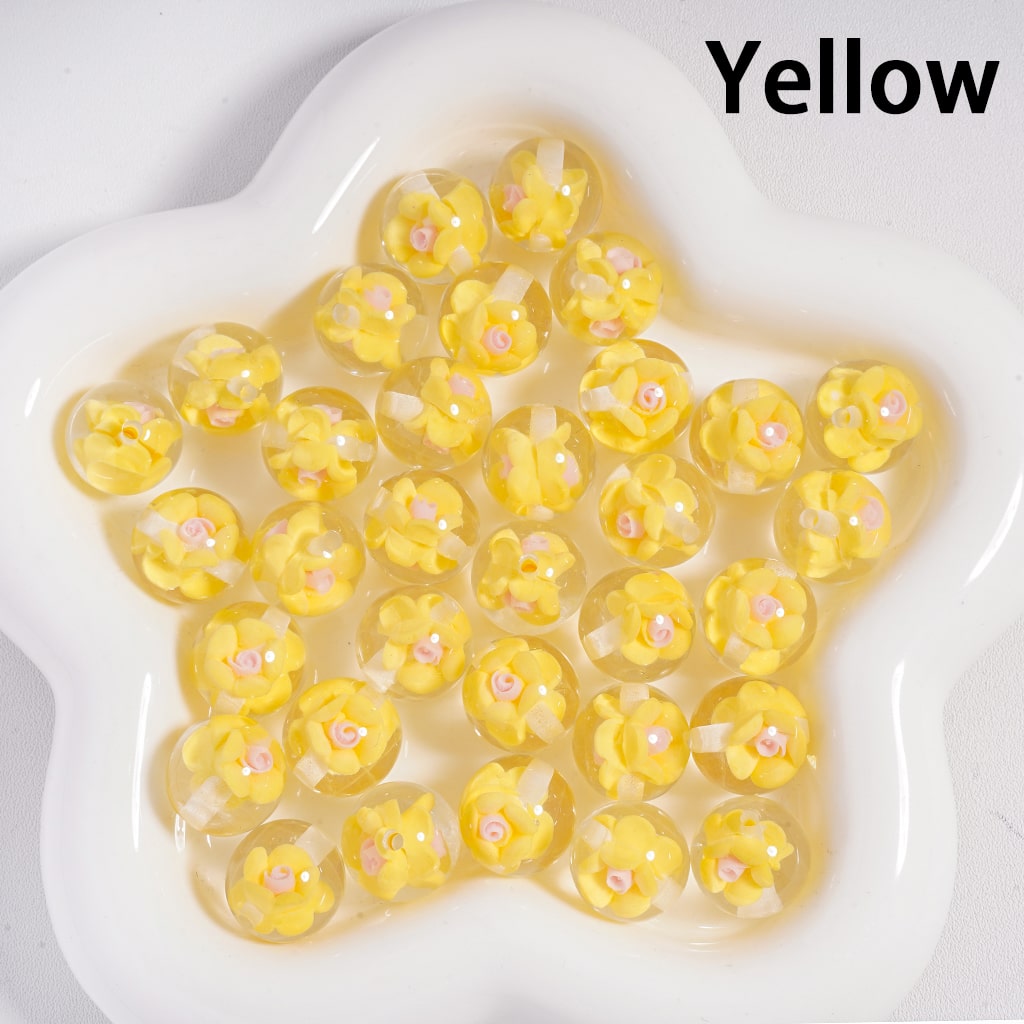 Acrylic Beads Luminous Mini Cute Flowers Inside, Clear, 16MM