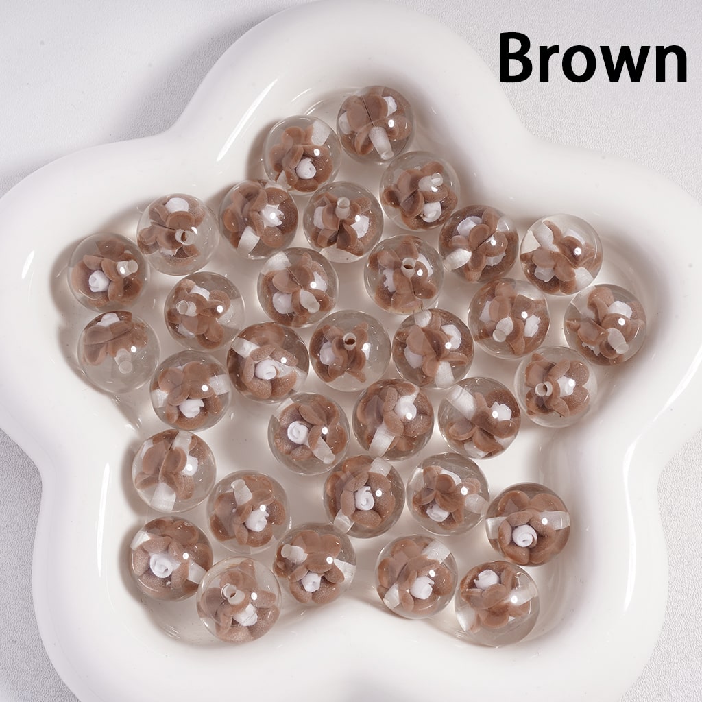 Acrylic Beads Luminous Mini Cute Flowers Inside, Clear, 16MM