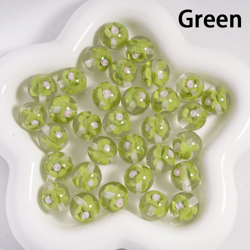 Acrylic Beads Luminous Mini Cute Flowers Inside, Clear, 16MM