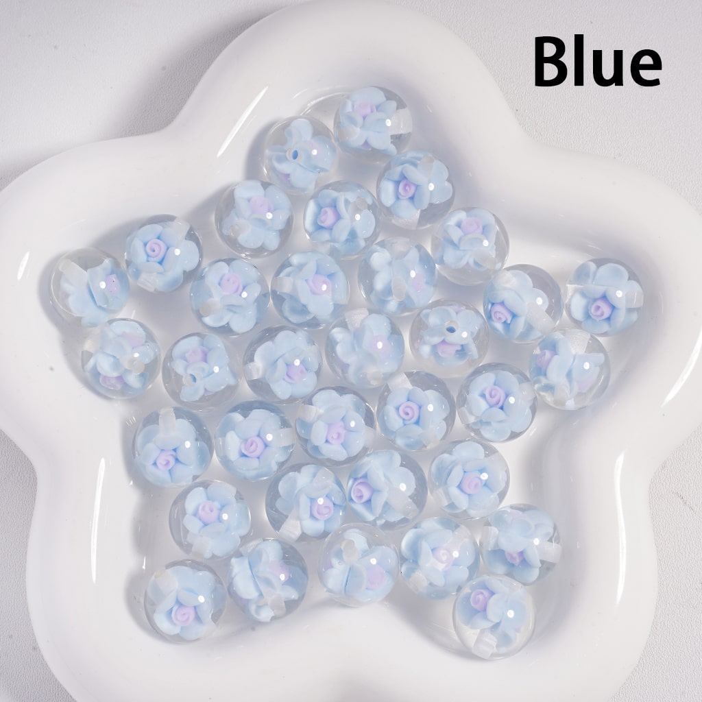 Acrylic Beads Luminous Mini Cute Flowers Inside, Clear, 16MM