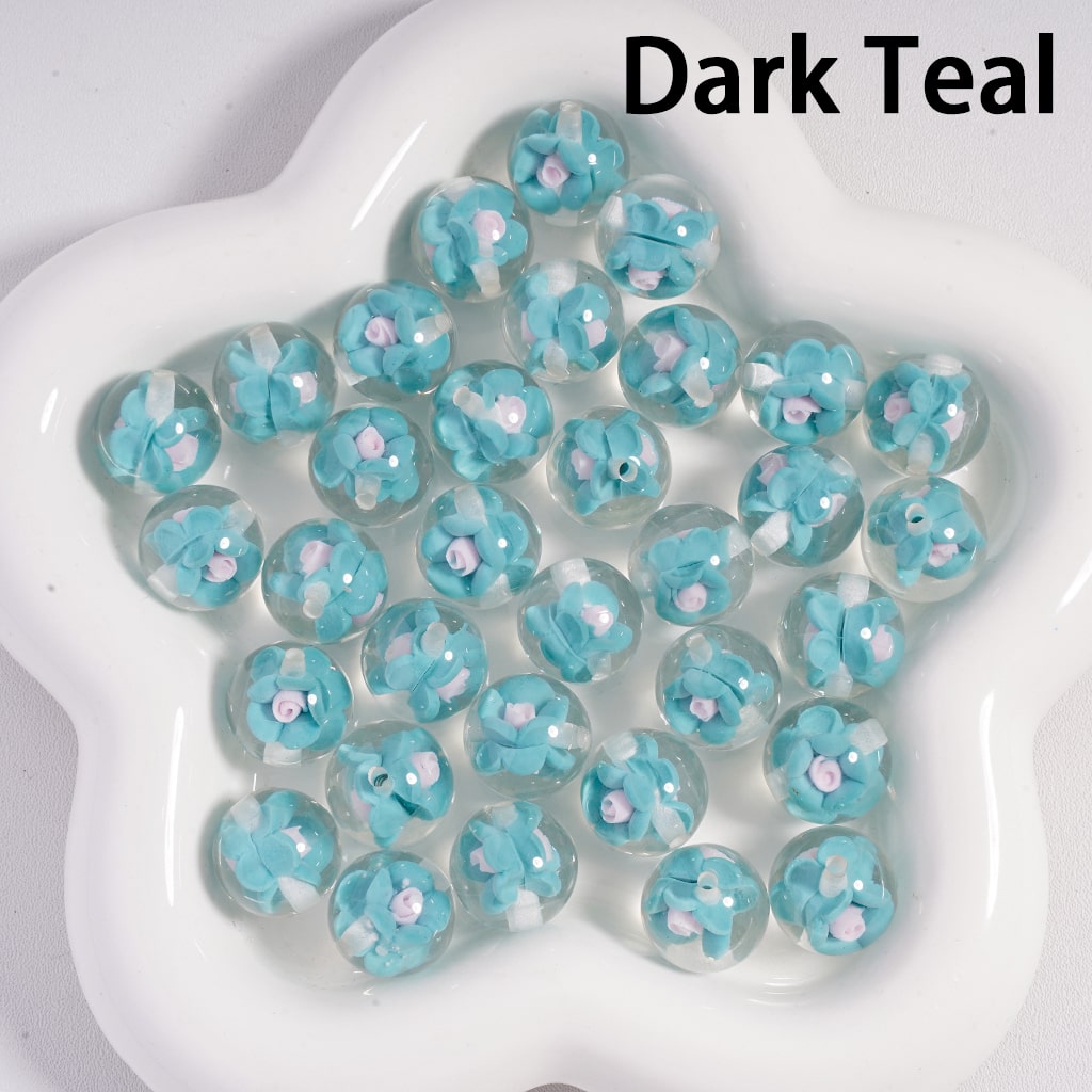 Acrylic Beads Luminous Mini Cute Flowers Inside, Clear, 16MM