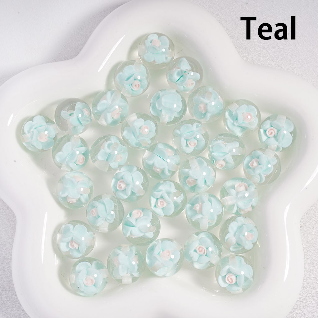 Acrylic Beads Luminous Mini Cute Flowers Inside, Clear, 16MM