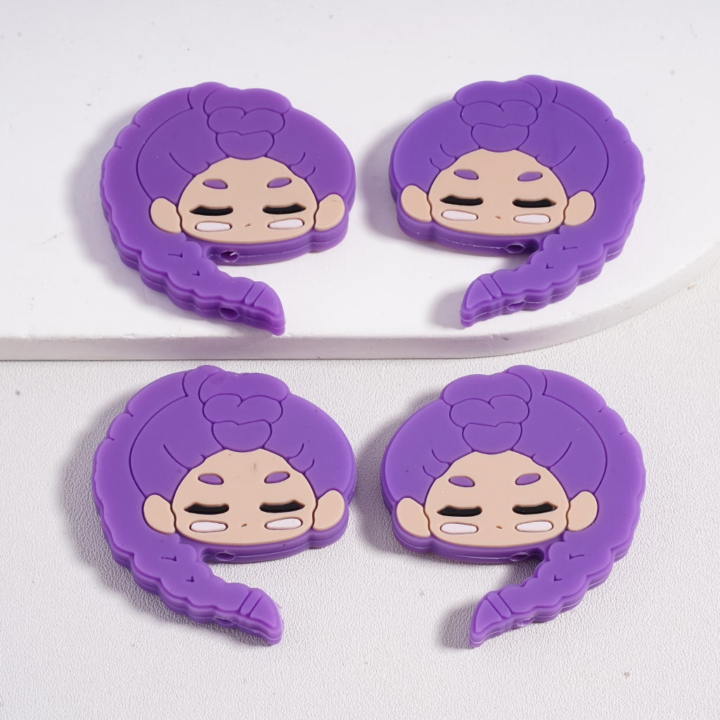 Silicone Focal Beads Cute Fashion Girls with Different Colors Hair