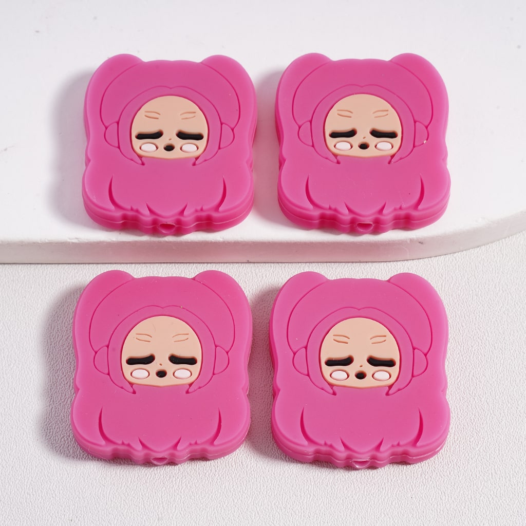 Silicone Focal Beads Cute Fashion Girls with Different Colors Hair
