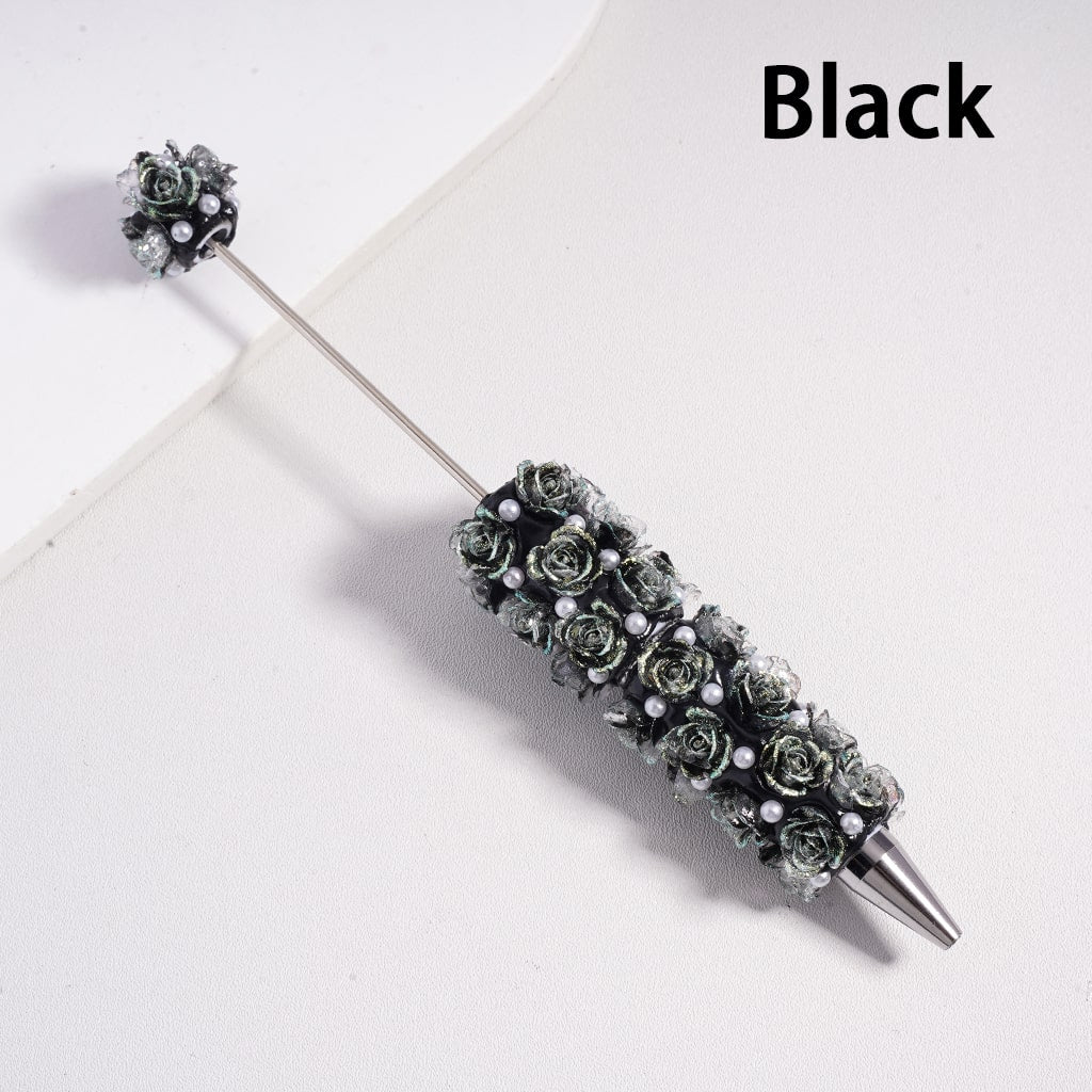 Beadable Clay Pen with Luminous Glitter Flower White Pearls