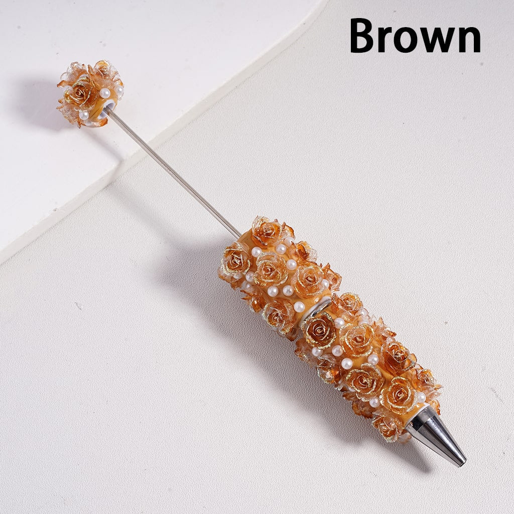 Beadable Clay Pen with Luminous Glitter Flower White Pearls