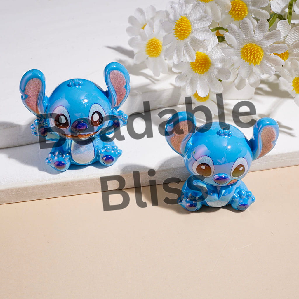 UV-Coated Acrylic Beads Blue Monster Character in Diverse Styles, Random Mix