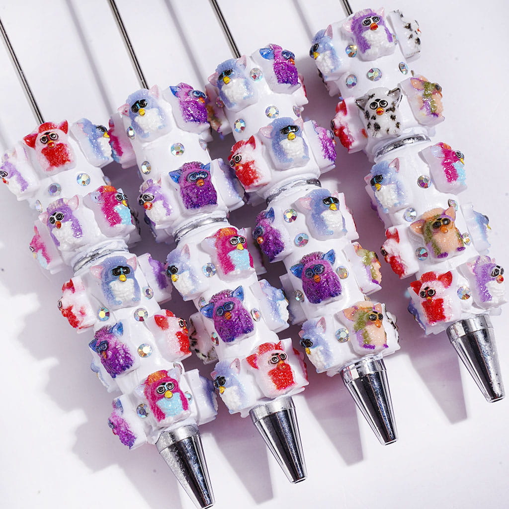 Big-Eared Owl and AB Rhinestones Beadable Clay Pens, Multi-Color