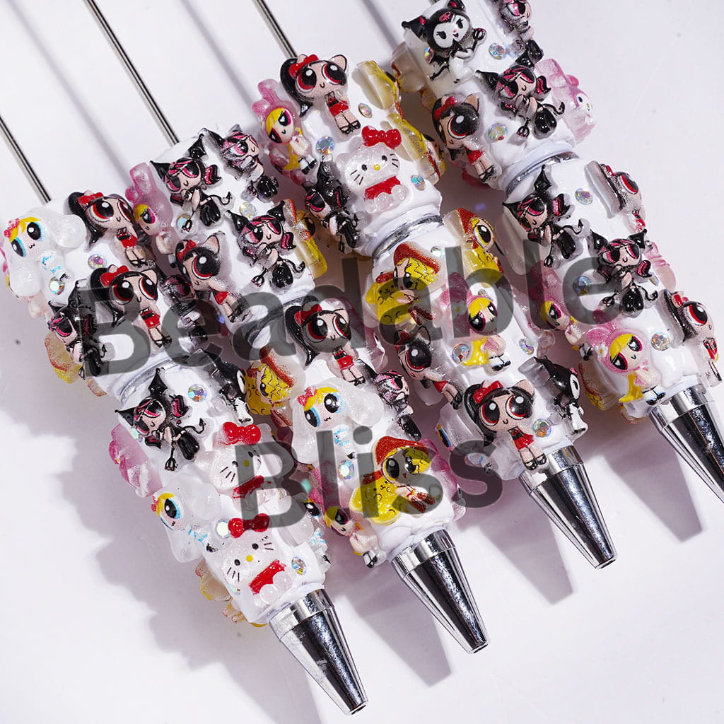 Beadable Clay Pens Adorable Character Brave Girl Police Character, AB Rhinestones