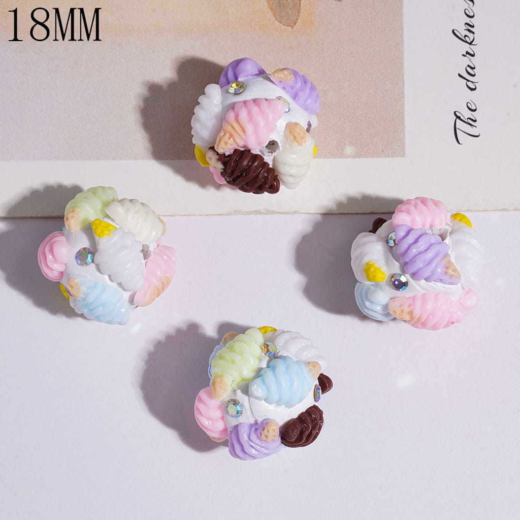 Clay Beads Ice Cream Cone and AB Rhinestones, Various Taste, 18MM Multi-Color