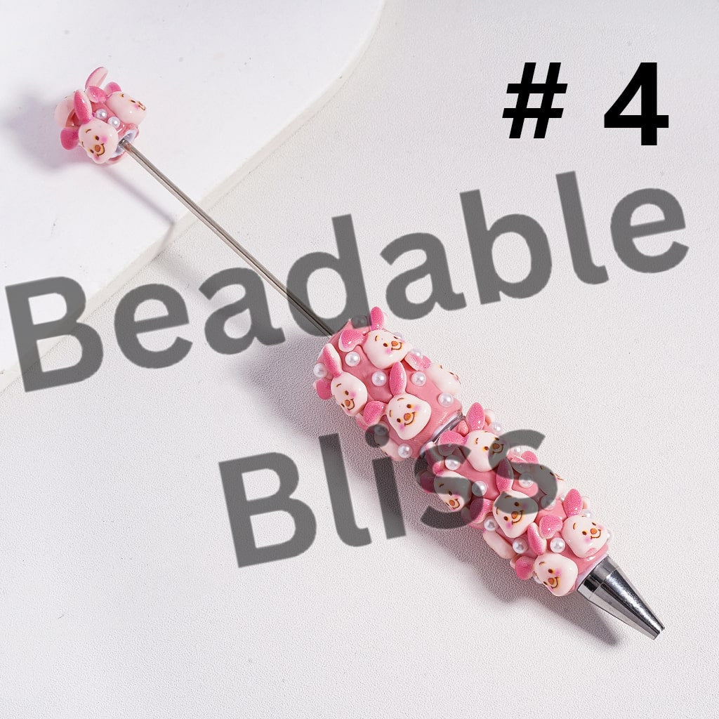 Beadable Clay Pens Cute Donkey Tiger Bear Pig White Pearls Character Series, Random Mix