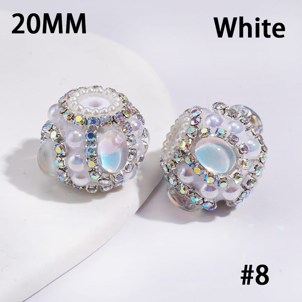 Handcrafted Acrylic Beads with UV Coating Elliptical Rhinestone & Half-Shell Pearl, AB Rhinestone & White Pearl Chains, 20MM