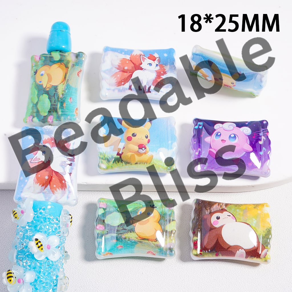 Acrylic Beads Colorful Double Side Printing Character Series, Candy Shape, Random Mix, 18* 25 MM