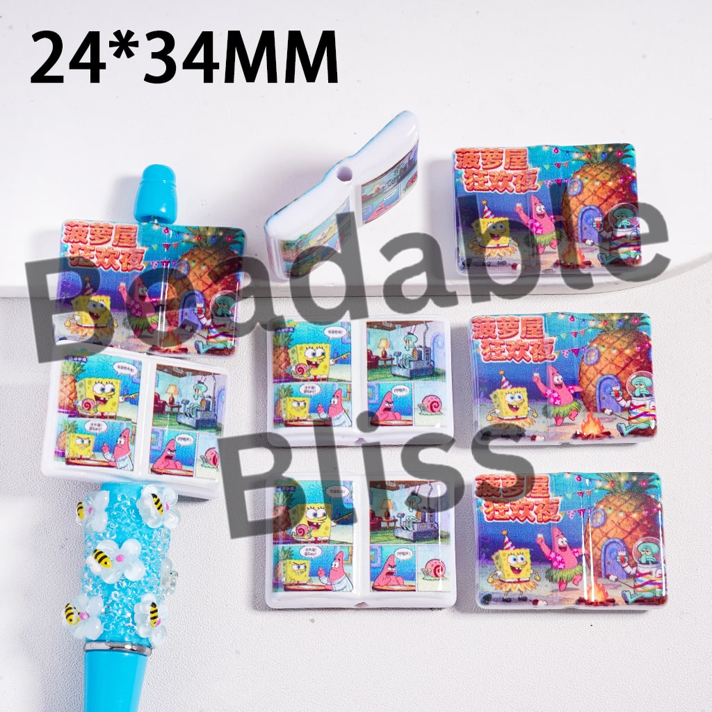 Acrylic Beads UV Coating Character Series Books 24*34 MM