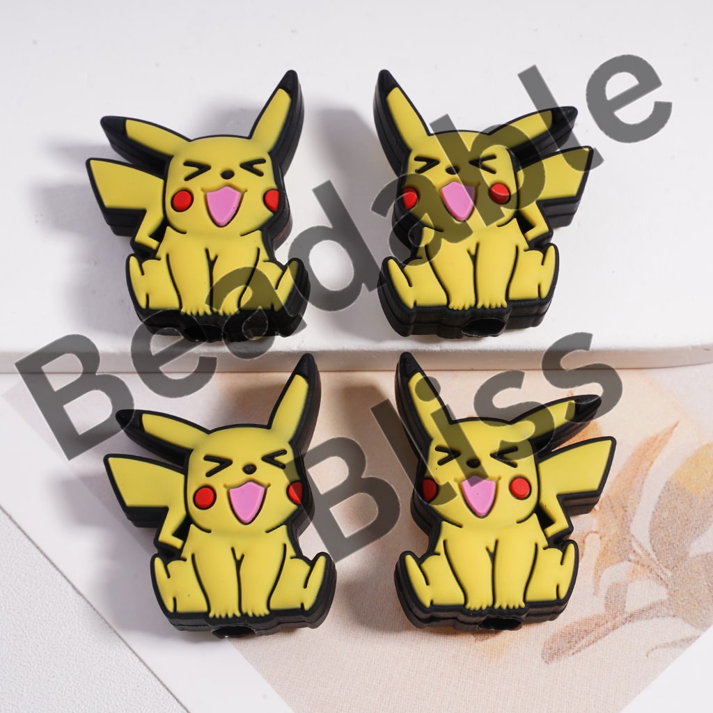 Silicone Focal Beads Cute Yellow Smiling Monster Electric Character