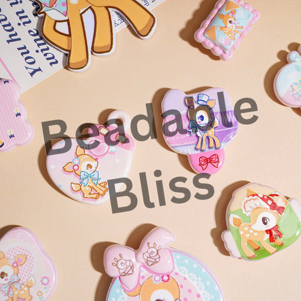 Acrylic Beads and Pendants Cute Deer Character with Bowtie Series, Random Mix