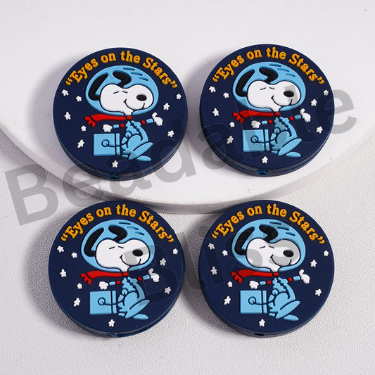 Silicone Focal Beads Cute Blue Dog with Red Scarf