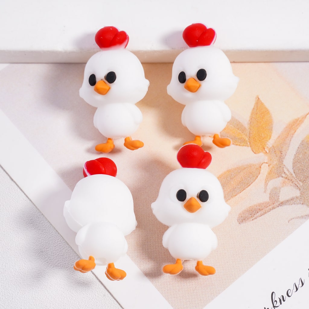 Silicone Focal Beads 3D Cute Cartoon Little Chicken with Black Big Eyes Chick
