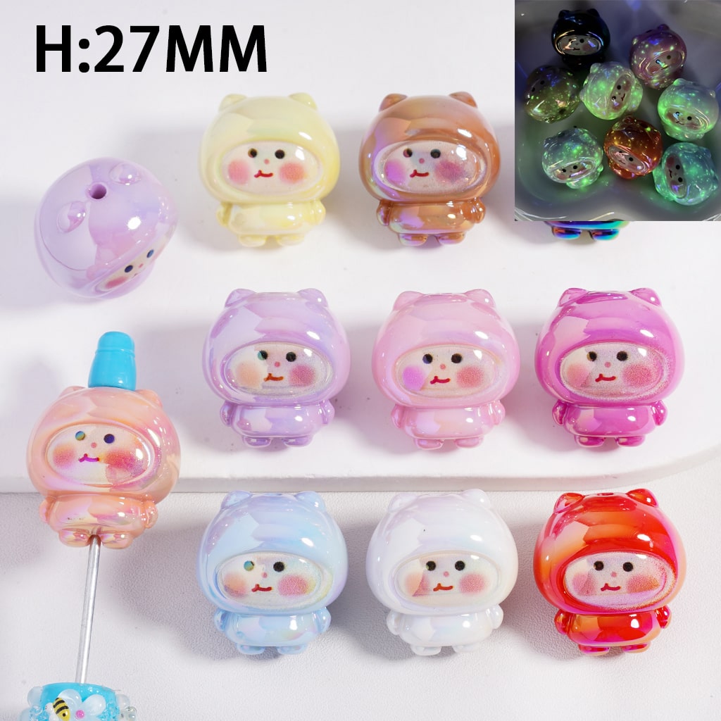 Acrylic Beads Luminous UV Coating Cute Baby, Random Mix, Height 27MM