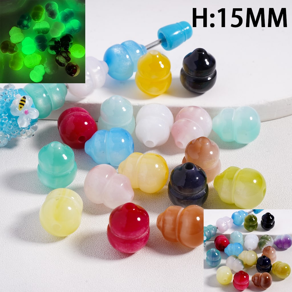 Acrylic Beads Luminous Cat's Eye Mini Gourd, Glow in the Dark, Height 15mm