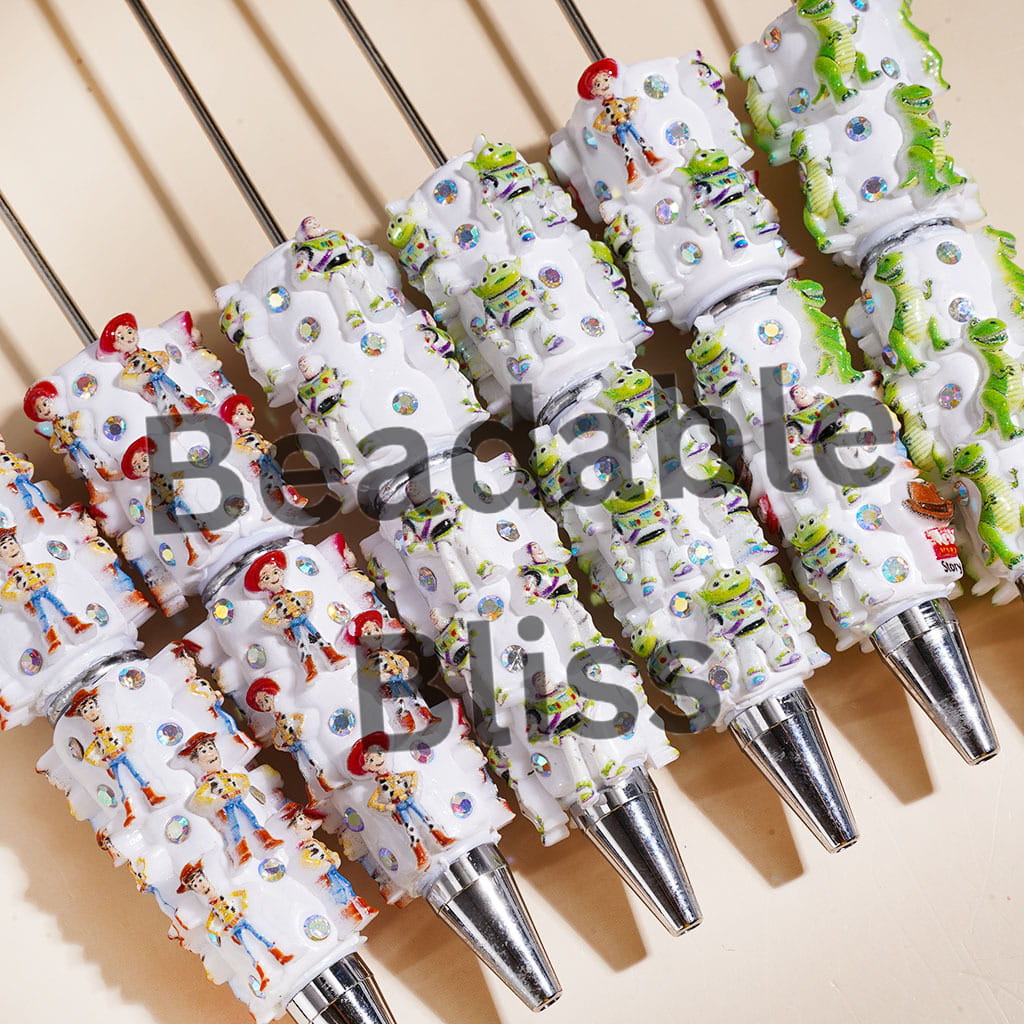 Beadable Clay Pens with Toy Adventure Character Series and AB Rhinestones, Random Mix