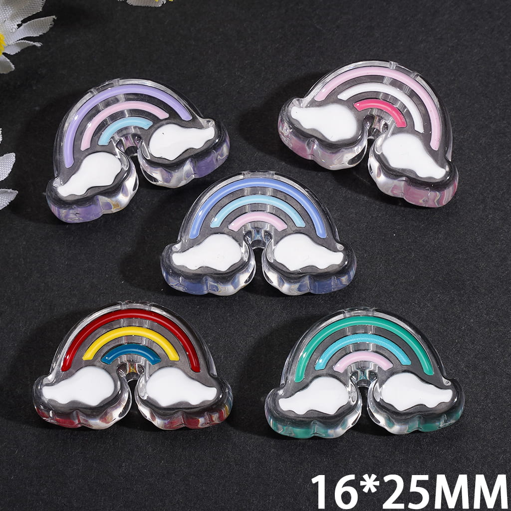 Clear Rainbow Cloud Acrylic Beads in Various Colors, 16*25MM, Random Mix