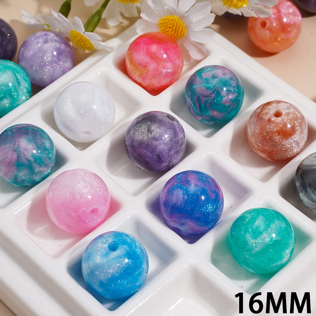 Dreamy Star Sky Acrylic Beads for Bracelets Double Colors with Glitter, 16MM, Random Mix
