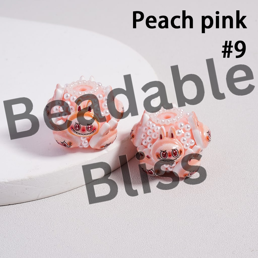 Cute Colorful Creature Monster Doll White Pearls Round Acrylic Beads in Solid Color, Around 20*23MM